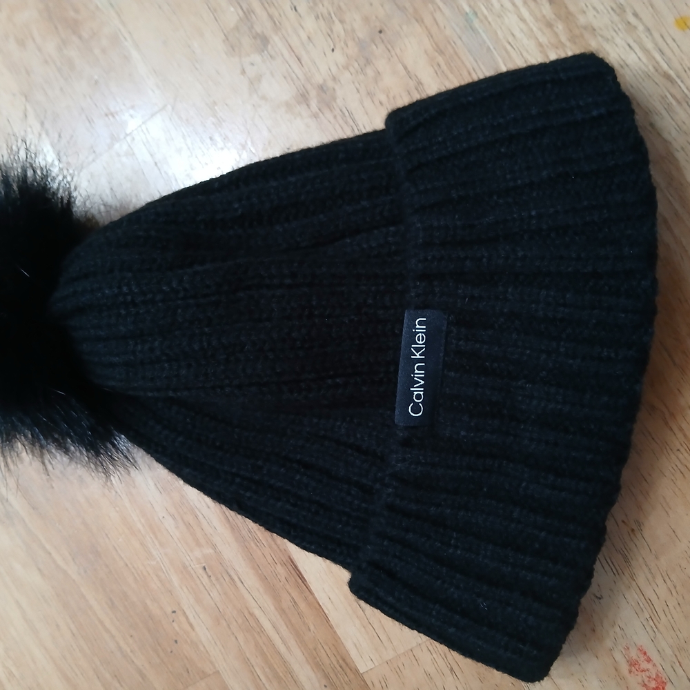 Calvin Klein Black Knit Beanie with Pom Pom